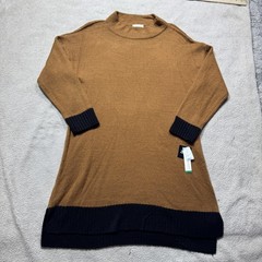 52seven Sweater Womens Large Mustard Black Mock Neck Tunic Pullover Colorblock