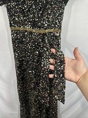 NWT Mac Duggal [ 6 ] 5540 Sequined Wrap Over Butterfly Sleeve Gown Black #S1082