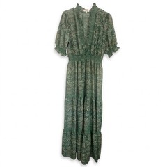 Discontinued Max Studio Green Paisley Tiered Chiffon Maxi Dress XL Elastic Waist
