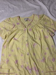 Elegant Emily Sz L Pearl Snap Housecoat Yellow Butterflies Granny Cottagecore