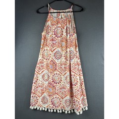 JUDE CONNALLY Size M Coral Orange Pink White Geometric Print STRETCH DRESS