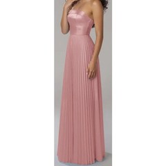 AW BRIDAL 2 XS rose quartz pink satin charmeuse Valerie pleated maxi dress B38