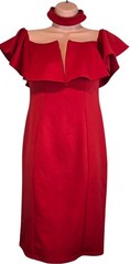 Rare London Red Off Shoulder Ruffle Dress Womens UK 12 Choker Frill Party Dress