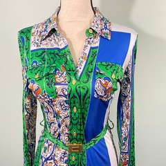 Tory Burch Women Multicolor Patchwork Paisley Jersey Shirt Dress Size XS