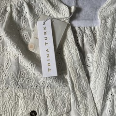 NWT Trina Turk White Eyelet Lace Star Pattern Shirt Dress Lined Sleeveless Sz 8