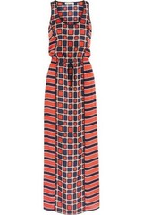 Michael Kors Sleeveless Maxi Dress Soho Colorblock Sleeveless Geometric Red XXS