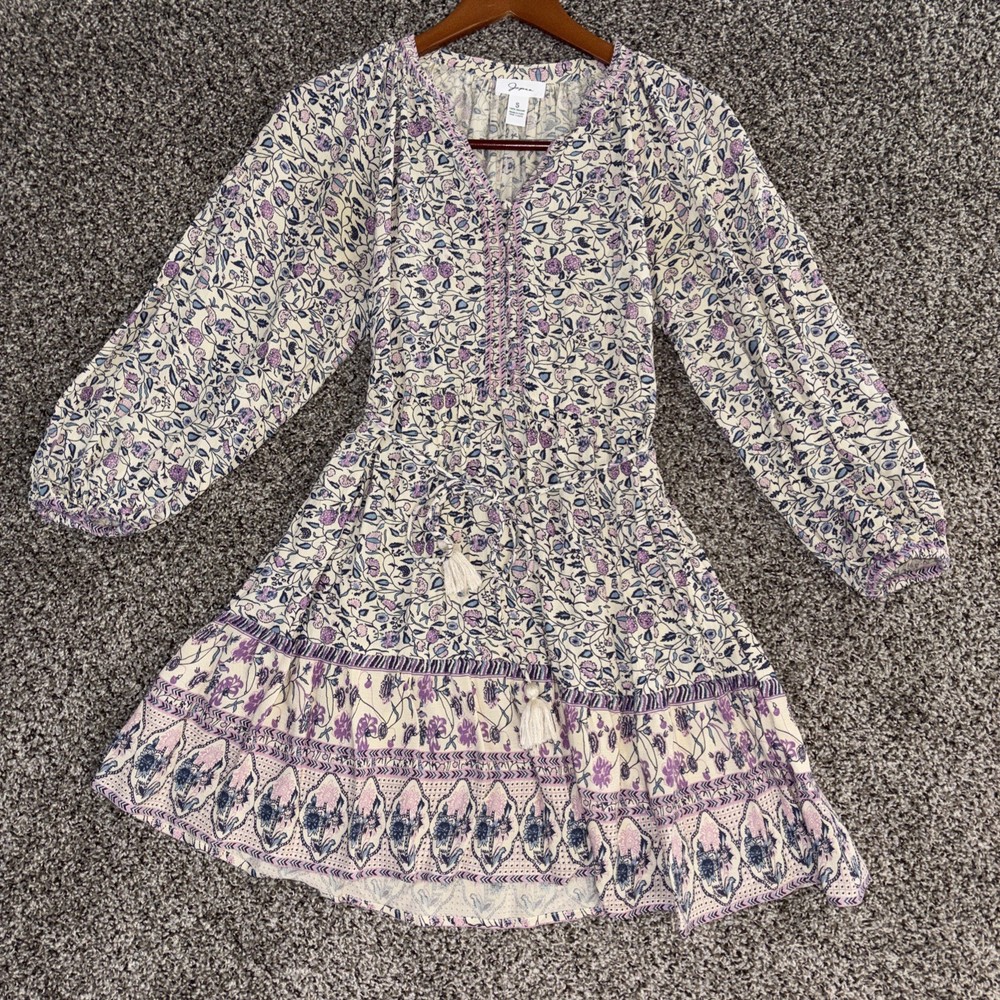 Japna Boho Button Front Long Sleeve Mini Dress Size S Ruffled Bottom Paisley EUC