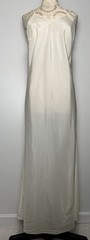Vtg Ivory Satin Slip Maxi Dress S/M Semi-Sheer Godet Hem Adjustable Straps