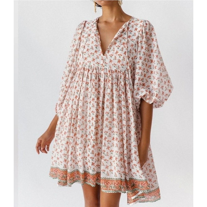 DAUGHTERS OF INDIA Sz S Small Mini Kyra Dress Coral Floral Print