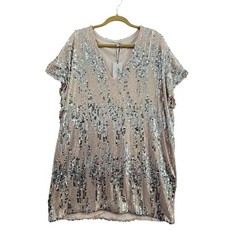 Avara Katie Dress Gatsby 20s XL Champagne Silver Sequin V-Neck Short Sleeve Mini