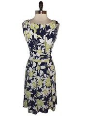 PERCEPTIONS Size L A-Line Dress Blue Green White Floral Sleeveless Stretch Knit