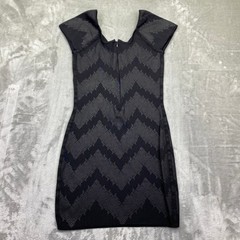 Armani Exchange Black Zigzag Knit Cap Sleeve Sheath Dress M Cocktail Festive