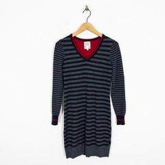 Clements Ribeiro POP Merino Wool Jumper Dress Size S 8 10 Grey Stripe