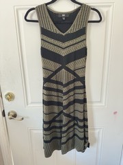 Seal Black Gray Geometric A-Line Dress V-Neck Sleeveless Knit Knee S MASSIMO