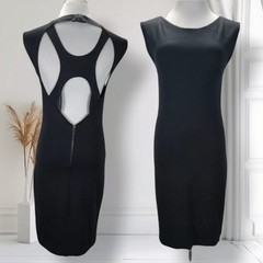 Alice + Olivia Black Cutout Bodycon Mini Dress Open Back Stretch Jersey Sz 6