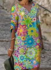 Women&rsquo;s Plus Size Colorblock Patchwork V-Neck A-Line Midi Dress