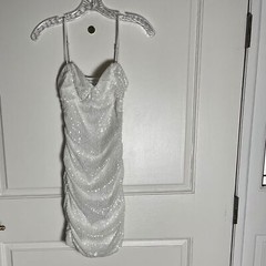 Hello Molly White Sequin Spaghetti-Strap Dress – Size Medium