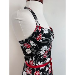 Rampage Floral Halter Dress Red White Y2K Rockabilly Pinup Retro Tulle Sz 3 XS