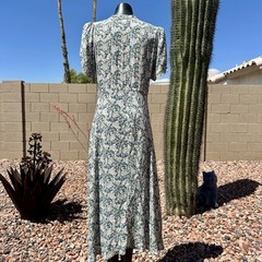 Floret Studios Womens Blue Green Floral Button Front Midi Dress Size Medium