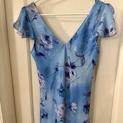 Vintage Y2K Steppin&rsquo; Out Blue Floral Maxi Slip Dress Gown Flutter Sleeve S 11/12