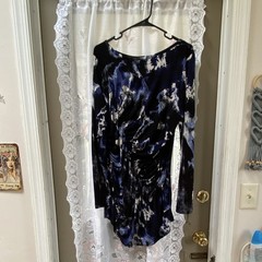 Bisou Bisou Abstract Ruched Stretch Knit Mini Dress Scoop Neck Long Sleeve XL