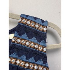 Solitaire Navy Blue Embroidered Sleeveless Shift Dress with Pockets Small