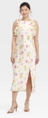 NWT A New Day Sleeveless Satin Maxi Dress XL Cream & Pink Yellow Green Floral