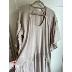 Free People FP Beach Beige Gauze Cotton Tiered Flutter Sleeve Maxi Dress XS Boho