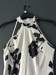 DAZY Halter Neck Midi Summer Dress Size 12 Black White Floral Print Stretch