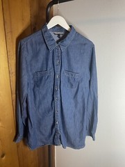 Allison Brittney Women’s Denim Shirt Long Sleeve Roll Cuff Size L