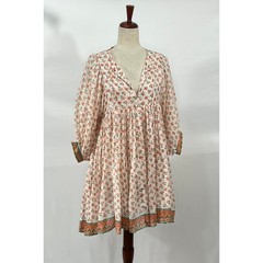 DAUGHTERS OF INDIA Sz S Small Mini Kyra Dress Coral Floral Print