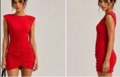 Zara Red Ruched Gathered Detail Mini Dress Sz S Summer Club College