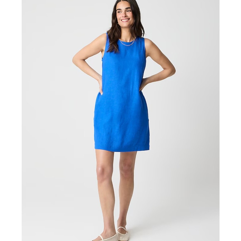 NWT J.Crew Linen Blended Sleeveless Mini Dress In Bright Grotto Size 0