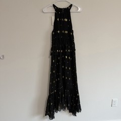 A.L.C. Rosa Dress Midi Black Gold Metallic High Low Sleeveless Keyhole Size 2