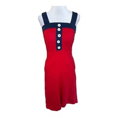 eShakti Red Navy Nautical Button Strap A Line Dress Size 0