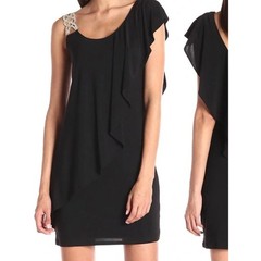 Betsy & Adam LBD, Shift Silhouette, Gold/ Rhinestone Statement Buckle Strap- 6