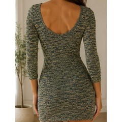 Free People Sunrise Dress Medium Green Knit Bodycon Mini Boho Cotton 3/4 Sleeve