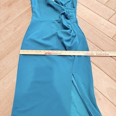 WOOSEA Mermaid Gown Maxi Dress Small Teal Ruched Split Slit V-Neck NWT Cocktail