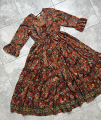 Boemo Anthropologie 3/4 Sleeve Tiered A Line Maxi Dress Floral Peasant New L
