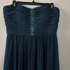 Calvin Klein Hi Low Strapless Teal Jeweled Bridesmaid Prom Formal Gown Sz 4/6