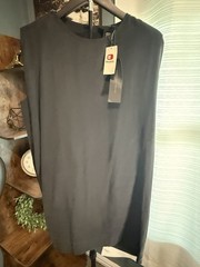 Buckle Black Satin Solid Round Neck Sleeveless Short T-Shirt Dress Zip M