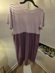 VTG Empire Maxi Purple/White Stripe Top, Solid Bottom M Cottage Grannycore