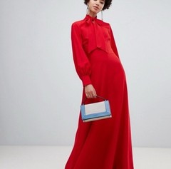 red puff sleeve maxi dress Warehouse Uk small