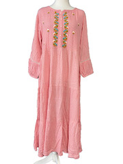 Mittoo by Khantil Womens Dress XL Boho Embroidered Maxi Pink Cottagecore