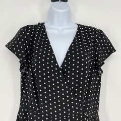 Ann Taylor Factory Black Polka Dot V-Neck Flutter Sleeve Midi Dress Size 8
