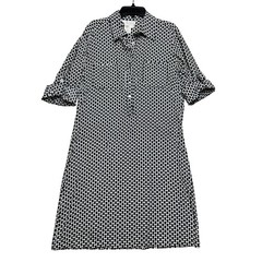 MSSP Max Studio Black White Geometric Roll Tab Shirt Dress Womens Medium