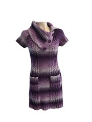 Red Camel Purple Acrylic Sweater Dress With Buttons And Cowl Neck