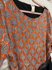 Ali Ro Dress 12 Orange Sequins Black Short Sleeves Party Cocktail Dressy