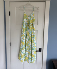 Sincerely Jules Yellow, White & Teal Floral Spaghetti Strap Midi Sundress Small