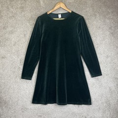 Lands End Dress Womens Small Green Velour Long Sleeve Stretch Knee Length- 4261